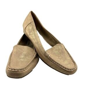 AK Anne Klein tan gold sparkle snake print flats loafers Size 7.5M
